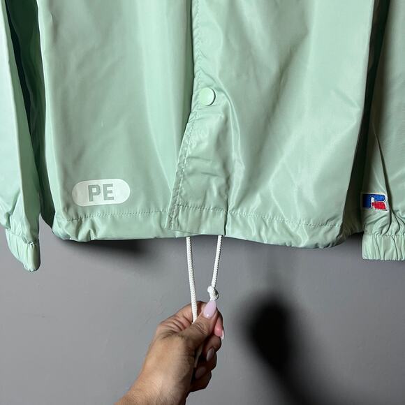 Russell Athletic M Coach Jacket Mint Green Windbreaker Snap Front Lightweight - Picture 12 of 16
